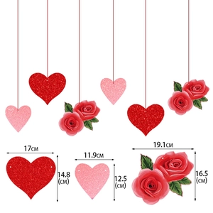 Size specifications for Valentine's Day banner with red heart and rose petal decorations