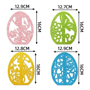Glittery hollow Easter egg ornaments set with floral patterns in pink green yellow blue