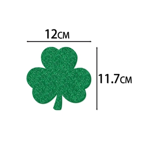 Green glitter shamrock coaster for St. Patrick's Day table decor, 12cm size