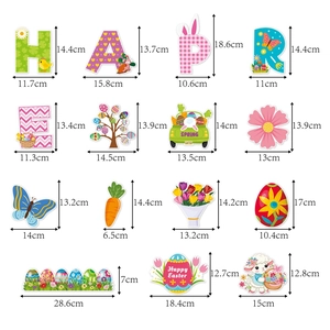 Easter and Spring theme decoration set featuring cartoon rabbits and colorful eggs icons