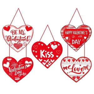 Lot de 5 suspensions de porte en forme de cœur pour la Saint-Valentin avec motifs Love