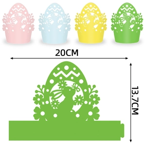 Easter cupcake wrappers with bunny and egg paper cut patterns in four colors with dimensions