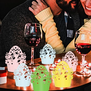 Colorful laser-cut Easter bunny cupcake wrappers in pink green and yellow colors