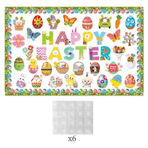 Easter decoration set with Happy Easter stickers, rabbits, eggs and 6 pieces of adhesive dots