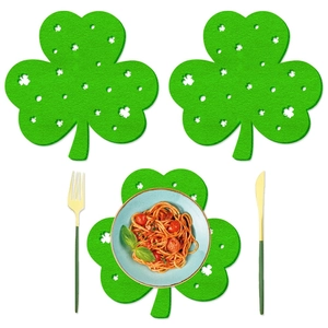 Green St. Patrick's Day shamrock felt placemat set with clover cutout patterns