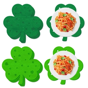 Shamrock Placemats Felt Green Hollow Out Luck Clover Table Mats For St Patricks Day Irish Festival Party Kitchen Decorations