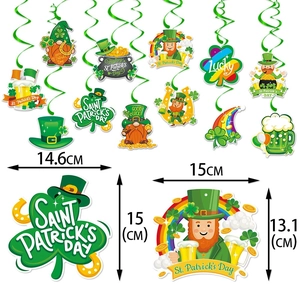 Detailed view of Saint Patrick's Day hanging swirls with shamrock and leprechaun motifs