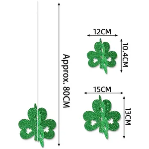 Green glitter shamrock hanging decorations for St. Patrick's Day in two sizes