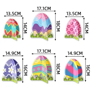 3D Easter egg table ornaments set with various patterns and grass base stands