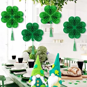 St. Patrick's Day 3D shamrock honeycomb hanging decorations with green silk tassels