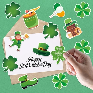 St. Patrick's Day shamrock and leprechaun stickers set for festive party wall decoration
