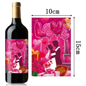 Valentine's Day wine bottle stickers featuring romantic Love design and Paris tower, 10x15cm