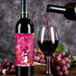 Romantic Valentine's Day wine bottle stickers featuring LOVE balloon design and Paris tower