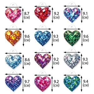 Size chart for 12 heart-shaped gemstone ornaments with 10cm width for party decorations