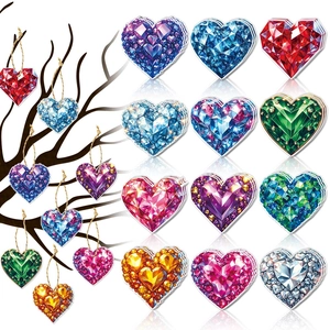Valentine's Day Heart Hanging Tags Cardstock Gem Cut Pattern Hanging Decor With Hemp Rope For Wedding Party Gift Decoration