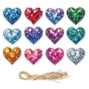 Set of 12 gemstone heart gift tags with twine for Valentine's Day party decorations