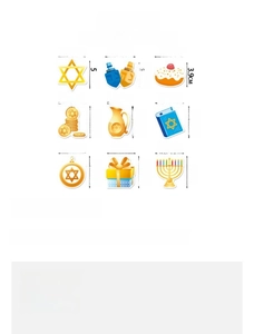 Hanukkah party sticker size chart showing dimensions for dreidel and star gift labels