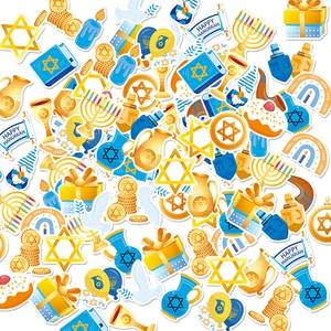 Happy Hanukkah Stickers Decorative Menorah Star Of David Dreidel Adhesive Labels For Jewish Party Gift Decor