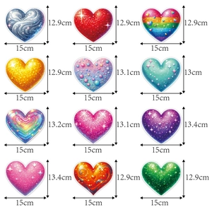 Set of 12 decorative heart ornaments in various patterns for Valentine party decoration