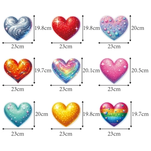Lot de 9 décorations de porte en forme de cœur avec motifs colorés et finitions pailletées