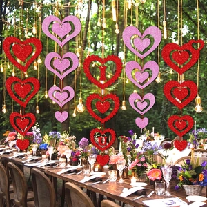 Glittering heart-shaped hanging decorations for Valentine's Day party and wedding venues
