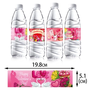 Valentinstag Wasserflaschen Aufkleber mit rosa Motiven Set Deko 19,8x5,1cm