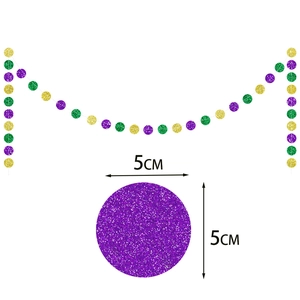 5cm Mardi Gras glitter circles bunting banner in purple green and gold party decor