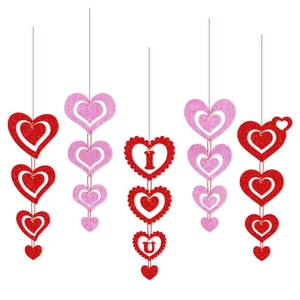 Glittering heart-shaped hanging ornaments for Valentine's Day party and wedding decorations