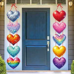 Bannière De Porte Cœur De La Saint Valentin Papier Romantique Motif Arc En Ciel Éτοilé Décoration Fête DIY Enseigne