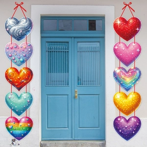Bannière de porte cœur pour Saint-Valentin avec motifs pailletés et nœuds rouges