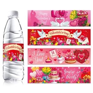 Romantische Valentinstag Wasserflasche Etiketten Party Hochzeit Dekoration Bedruckte Papier Aufkleber Mit Herz Rose Schwan Muster