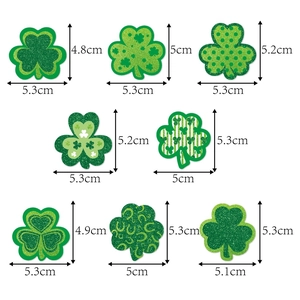 Décorations de cupcakes trèfle St. Patrick pailletées en 8 motifs verts et tailles