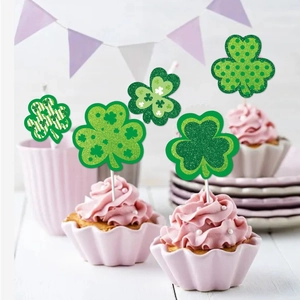 Décorations de cupcakes trèfle pour la Saint-Patrick, pics à gâteaux festifs à paillettes