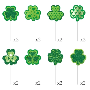 Lot de 16 décorations de cupcakes trèfles de la Saint-Patrick avec motifs pailletés