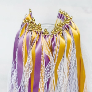 Baguettes Ruban Mariage Fête Dentelle Ruban Satin Avec Petite Cloche Bâton Bois Baguette Fée Célébration