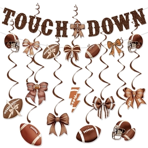 Rugged football party decoration set with Touch Down banner and spiral hanging pendants