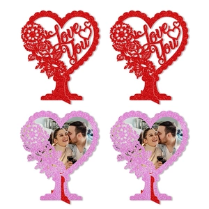 Glitter heart table decor with Love You text and photo frame for Valentine's Day party