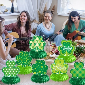 Lot de 7 centres de table en nid d'abeille trèfle pour fête de la Saint-Patrick