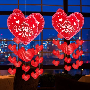 Valentine's Day 3D Heart Hanging Ornaments Cardstock Paper Printed Romantic Wedding Proposal Anniversary Party Home Decor
