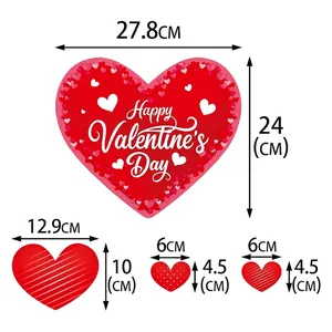 Red heart-shaped Valentine party hanging decorations with size chart specifications