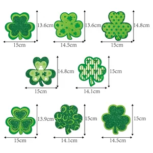 Size chart for 8 types of St. Patrick's Day shamrock clover wall decorations