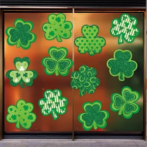 St Patricks Day Shamrock Cutouts Paper Green Glitter Polka Dot Wall Stickers Irish Party Decorations DIY