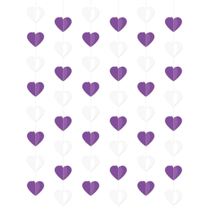 3D purple and white paper heart garland banner for Valentine's party decoration