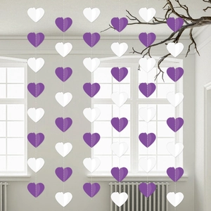 Valentine Day 3D Heart Hanging Decorations Cardboard Purple And White For Wedding Party Backdrop Decor