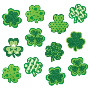 Green St. Patrick's Day shamrock wall stickers with glitter and polka dot patterns