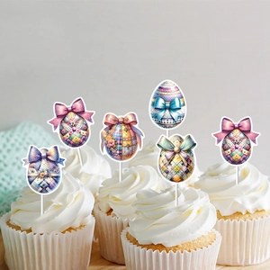 Décorations de gâteaux de Pâques en forme d'œuf avec motifs floraux et patchwork coloré