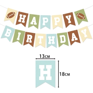 Rugby themed Happy Birthday banner set in vintage blue and olive green colors