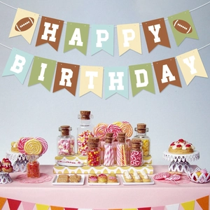 American football themed Happy Birthday banner for sports party room decorations
