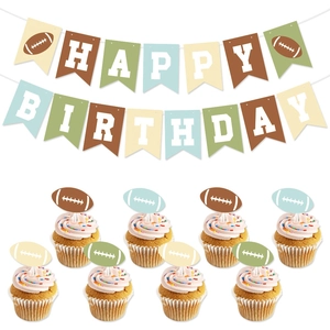 Rugby Theme Birthday Banner Cupcake Toppers Paper Cardstock Sports Style Party Decorations Boys Celebration Background Ornament