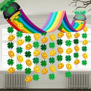 Décoration De La Saint-Patrick Toile De Fond Arc-en-Ciel Polyester Trèfle Pièces D'or Ornements Suspendus Fournitures De Fête DIY